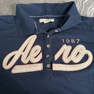 Aeropostale Women's Navy Blue Collar Polo Large